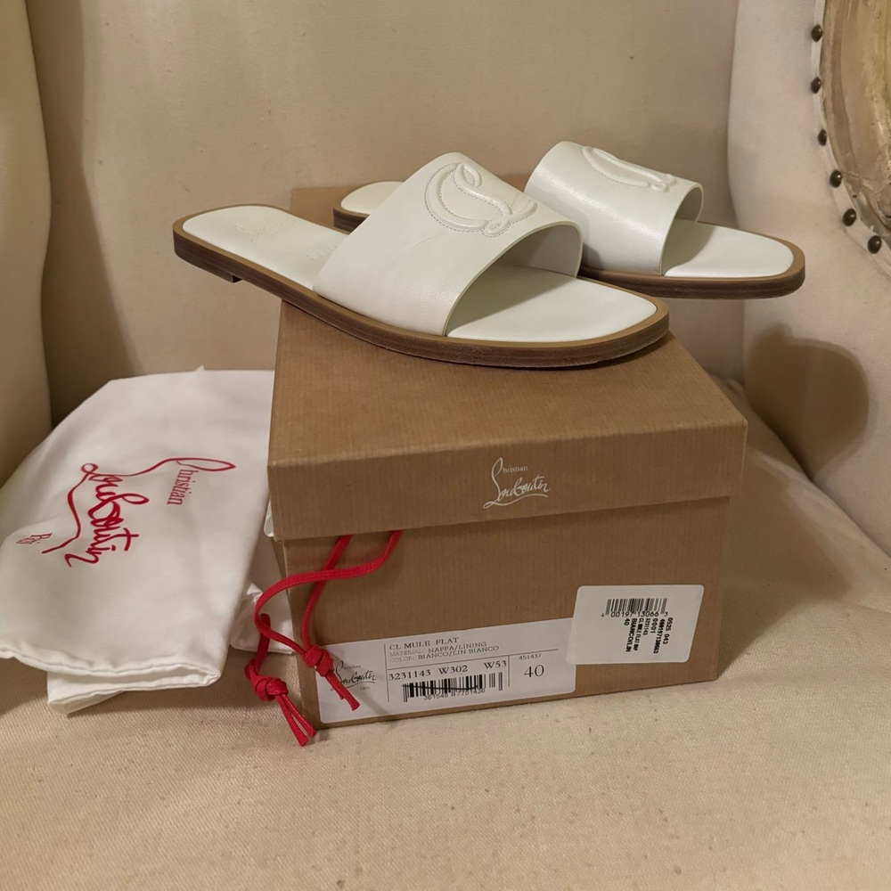 Christian Louboutin CL white leather sandals